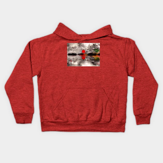 Red sunset abstract painting Kids Hoodie by rolffimages